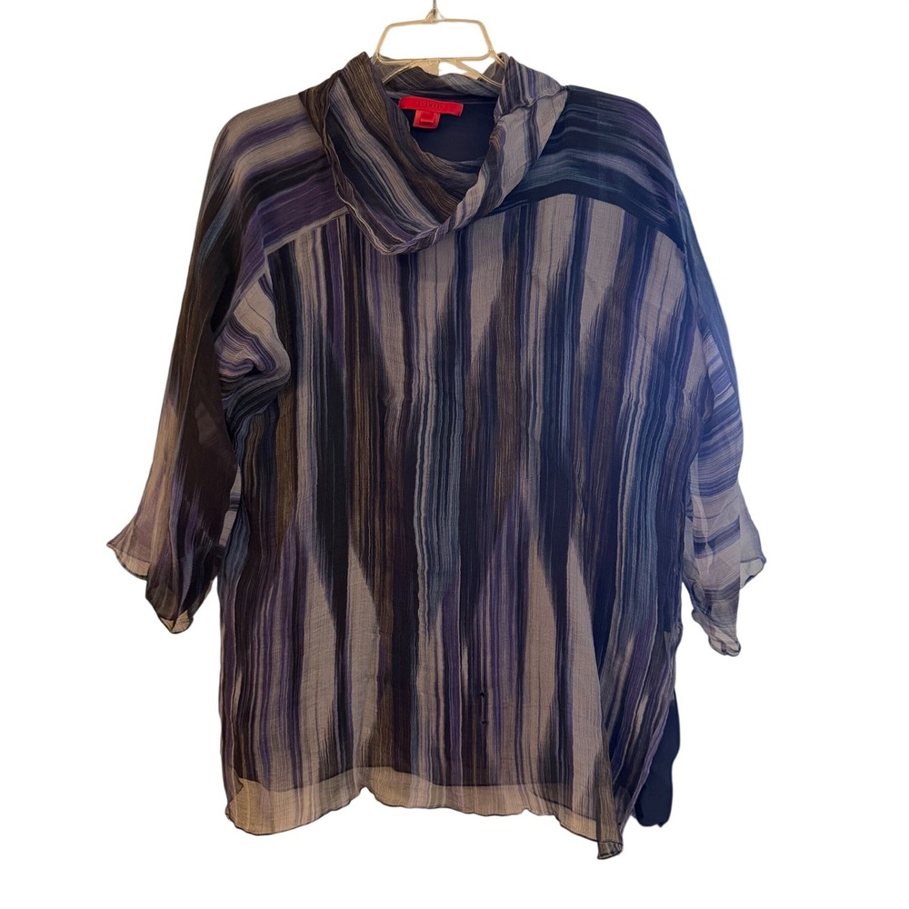 Shamask Women 100% Silk Blend Abstract Print Cowl Neck Blouse Size 2 Made in USA
